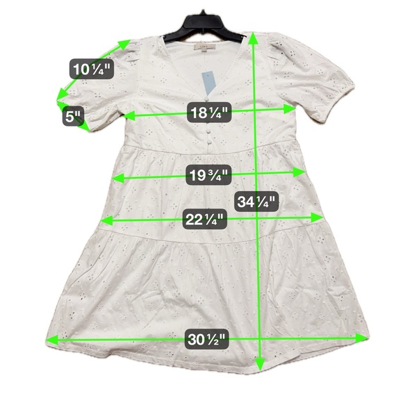 LOFT White Eyelet Cotton Puff Sleeve Tiered Lined Swing Mini Dress Sz MP NWT - Picture 6 of 13